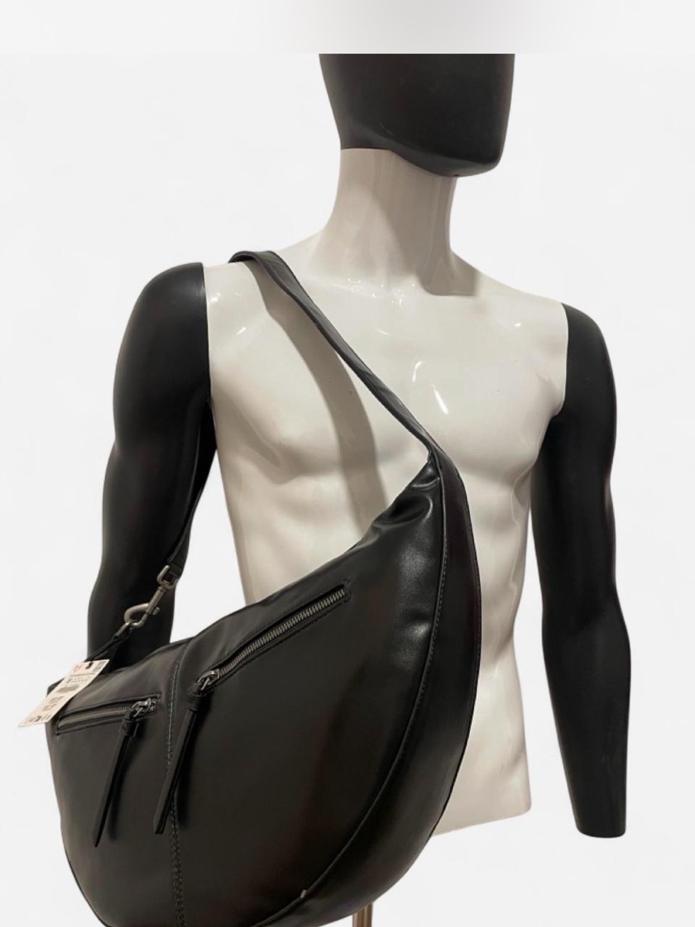 Zara Black Crescent Leather Messenger Bag